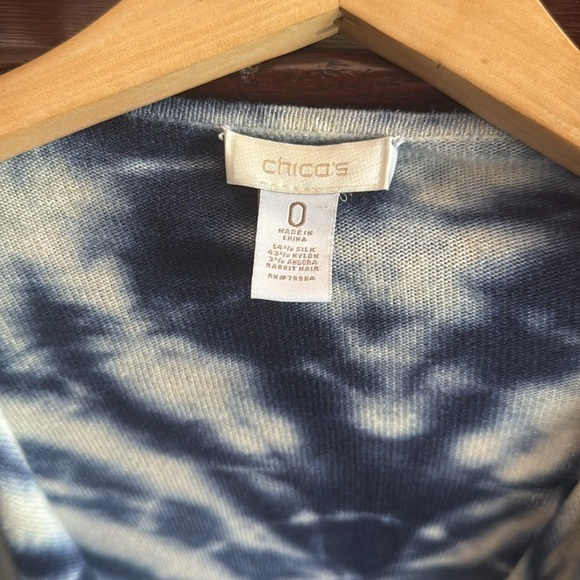 Chicos Womens 0 Silk Blend Blue and White Tie-Dye Beachy Open Cardigan Sweater - Picture 3 of 3